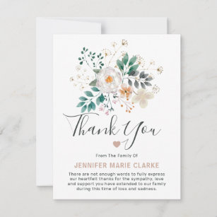 Beautiful Pink Floral Watercolor Sympathy Thank You Card