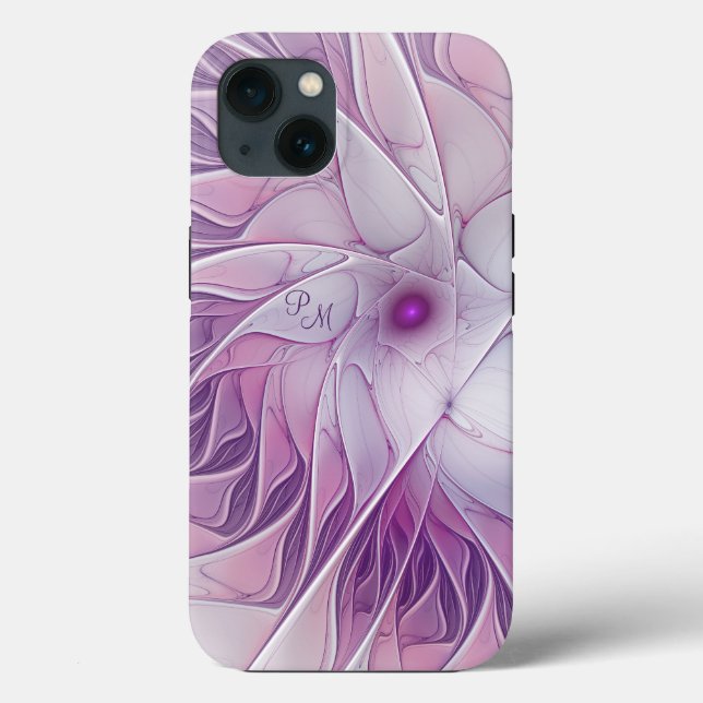 Beautiful Pink Flower Abstract Fractal Initials Case-Mate iPhone Case (Back)