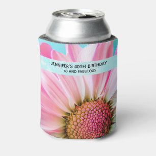 Beautiful Pink Flower Close Up Photo 40th Birthday Can Cooler