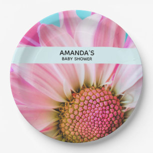 Beautiful Pink Flower Close Up Photo Baby Shower Paper Plate
