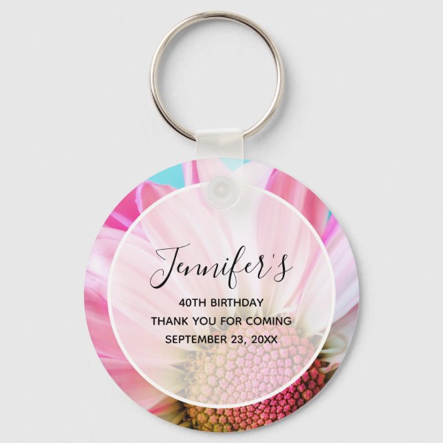 Beautiful Pink Flower Close Up Photo Birthday Key Ring (Front)