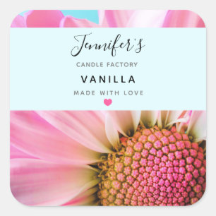 Beautiful Pink Flower Close Up Photo Candle Soap Square Sticker