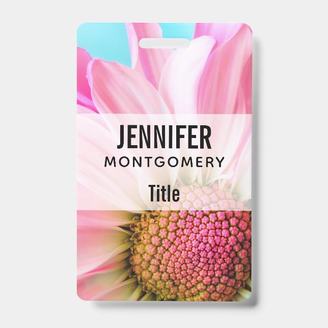 Beautiful Pink Flower Close Up Photo ID Badge (Front)