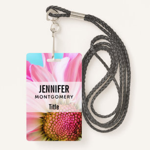 Beautiful Pink Flower Close Up Photo ID Badge