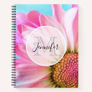 Beautiful Pink Flower Close Up Photo Monogram Notebook