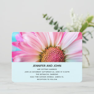Beautiful Pink Flower Close Up Photo Wedding Invitation