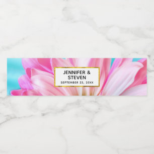 Beautiful Pink Flower Close Up Photo Wedding Water Bottle Label