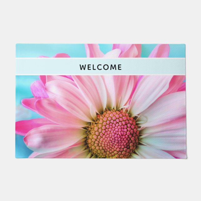 Beautiful Pink Flower Close Up Photo Welcome Doormat (Front)