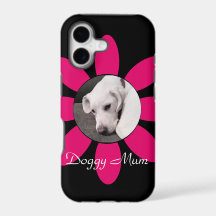 Beautiful Pink Flower Frame Cute Puppy Dog Black