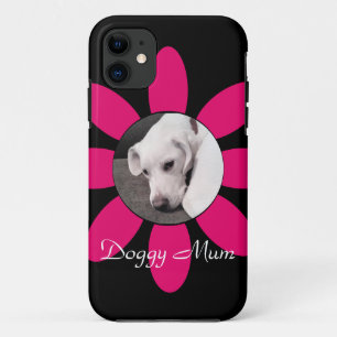 Beautiful Pink Flower Frame Cute Puppy Dog Black Case-Mate iPhone Case