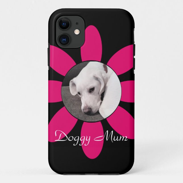 Beautiful Pink Flower Frame Cute Puppy Dog Black Case-Mate iPhone Case (Back)