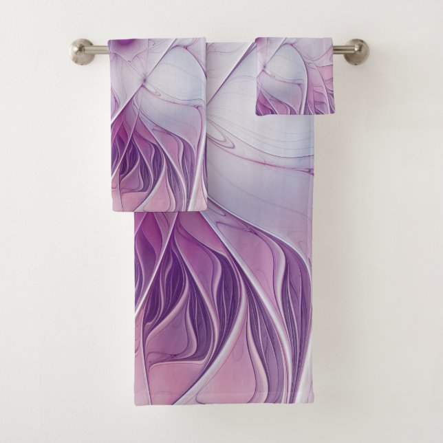 Beautiful Pink Flower Modern Abstract Fractal Art Bath Towel Set (Insitu)