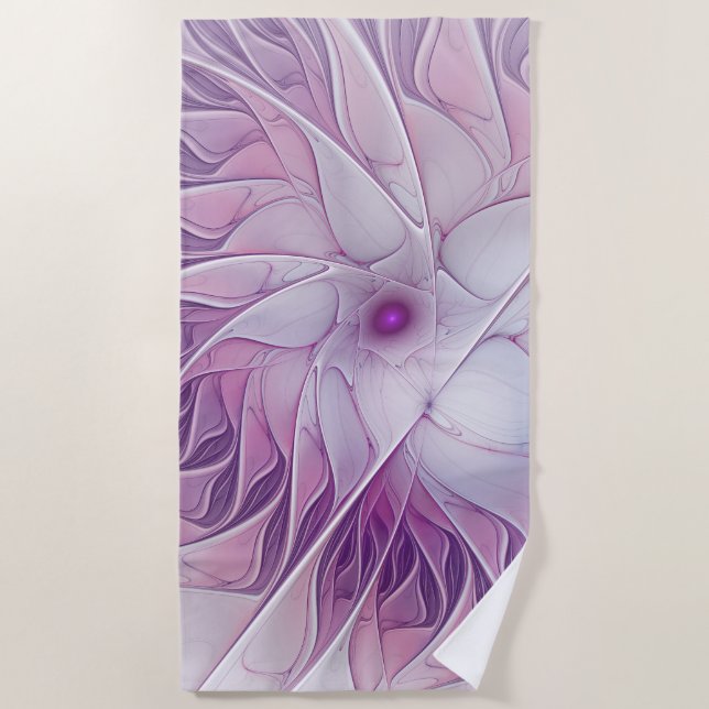 Beautiful Pink Flower Modern Abstract Fractal Art Beach Towel (Front)