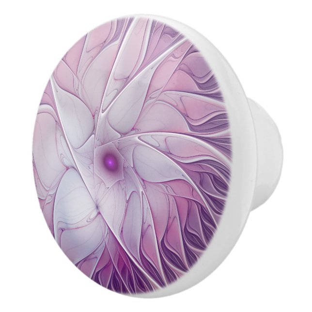 Beautiful Pink Flower Modern Abstract Fractal Art Ceramic Knob (Right)