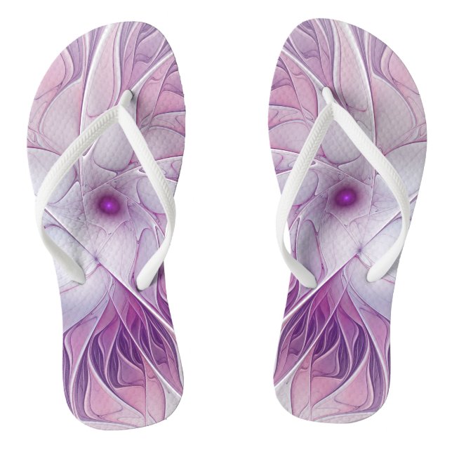 Beautiful Pink Flower Modern Abstract Fractal Art Jandals (Footbed)
