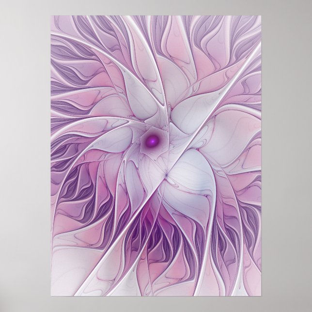 Beautiful Pink Flower Modern Abstract Fractal Art Poster (Front)