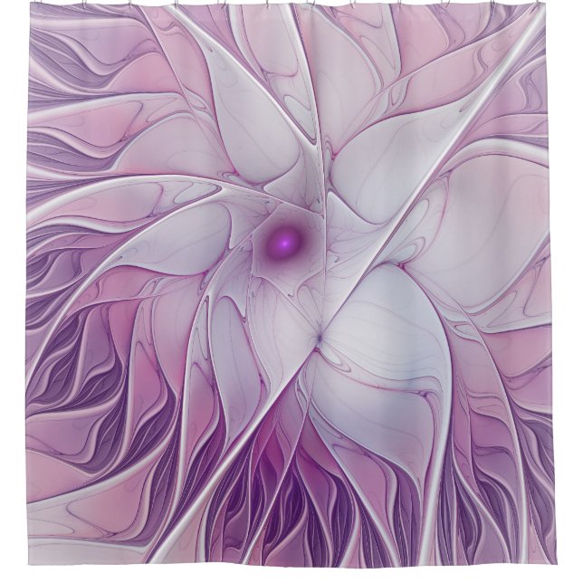 Beautiful Pink Flower Modern Abstract Fractal Art Shower Curtain (Front)