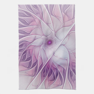 Beautiful Pink Flower Modern Abstract Fractal Art Tea Towel