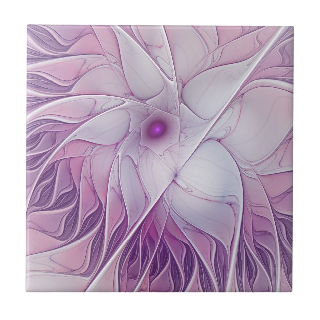 Beautiful Pink Flower Modern Abstract Fractal Art Tile (Front)