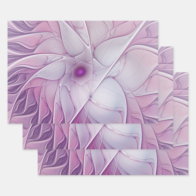Beautiful Pink Flower Modern Abstract Fractal Art Wrapping Paper Sheet (Set)