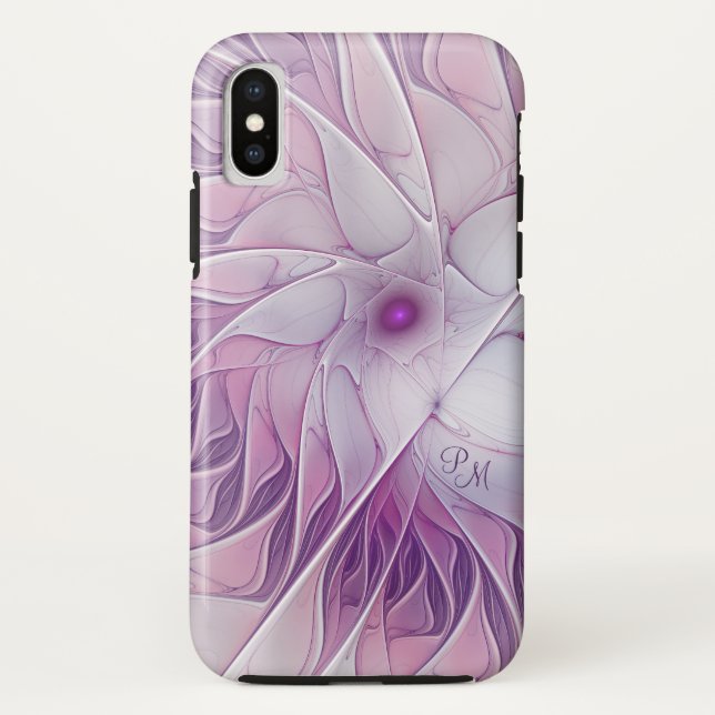 Beautiful Pink Flower Modern Abstract Monogram Case-Mate iPhone Case (Back)