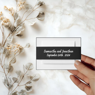 Beautiful Pink Flower on Rose Gold Wedding  Invitation Belly Band