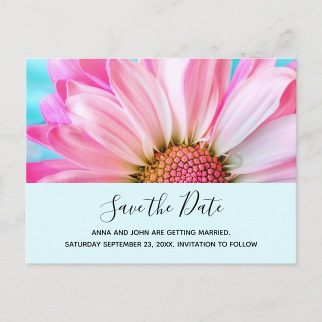 Beautiful Pink Flower Photo Wedding Save the Date Invitation Postcard (Front)