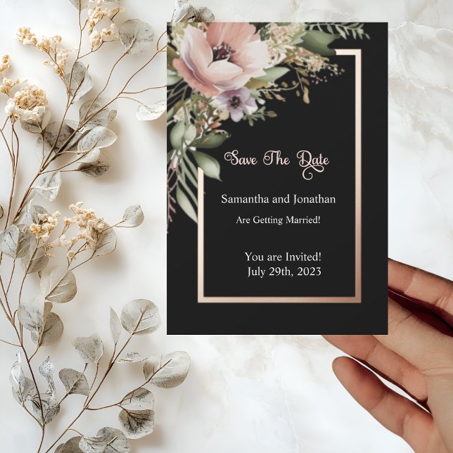 Beautiful Pink Flower Rose Gold Save the Date Card (Creator Uploaded)