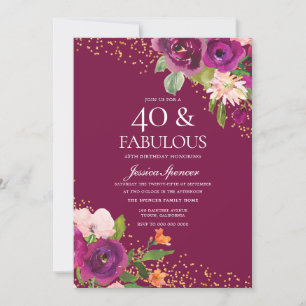 Beautiful Pink Flowers 40th Birthday Party Invitation