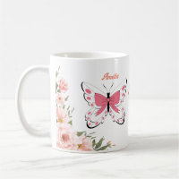 Beautiful Pink Flowers Butterflies Name Monogram