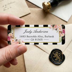 Beautiful Pink Flowers Classic Black White Stripes