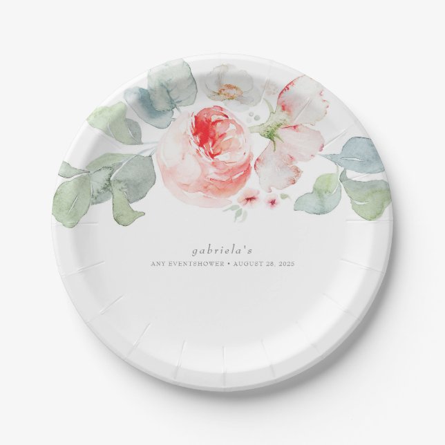 Beautiful Pink Flowers Elegant Delicate Paper Plate (Front)