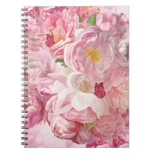 Beautiful pink flowers garden notebook