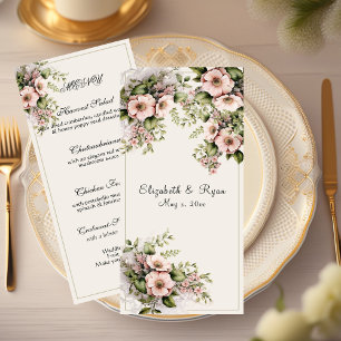 Beautiful Pink Flowers Greenery Vines Menu