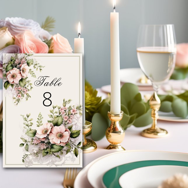 Beautiful Pink Flowers Greenery Vines Table Number (Creator Uploaded)