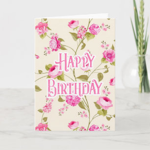 Beautiful Pink Flowers - Happy Birthday Card