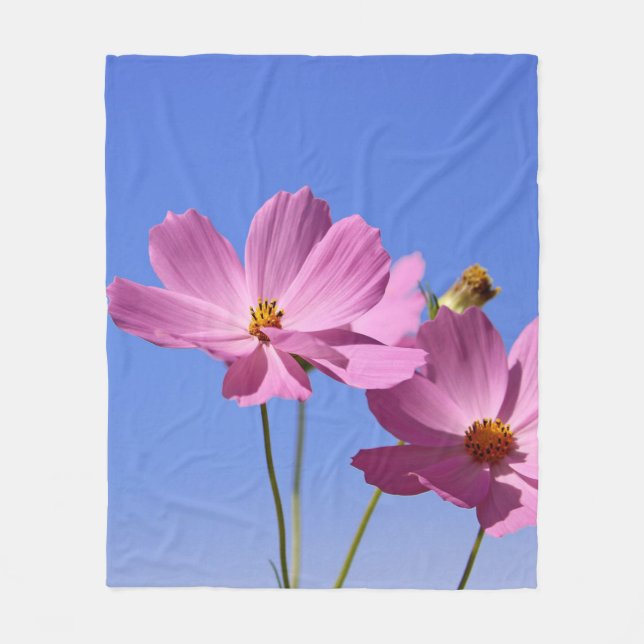beautiful pink flowers hugging a clear blue sky fleece blanket (Front)