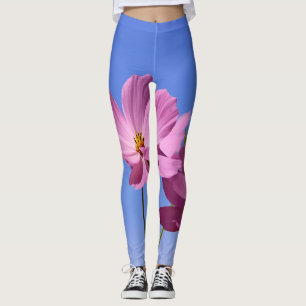 beautiful pink flowers hugging a clear blue sky leggings