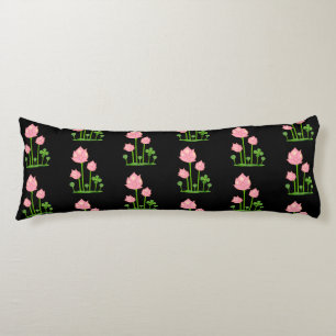 Beautiful Pink Flowers on Black Body Pillow