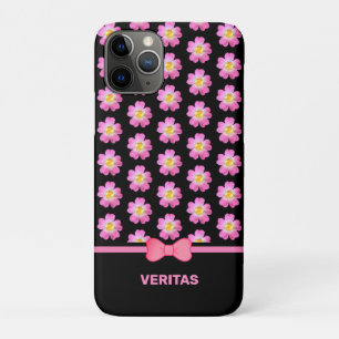 Beautiful pink flowers on black & text name Case-Mate iPhone case