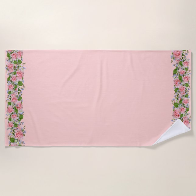 Beautiful Pink Flowers on Light Pink Beach Towel (Front)