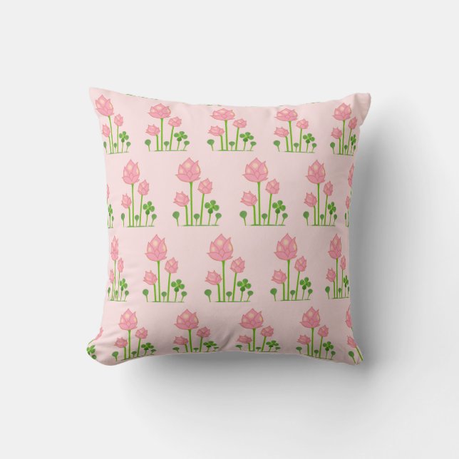 Beautiful Pink Flowers on Light Pink Cushion (Front)