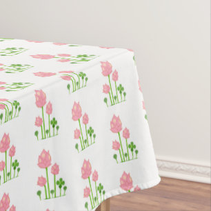 Beautiful Pink Flowers on White Tablecloth