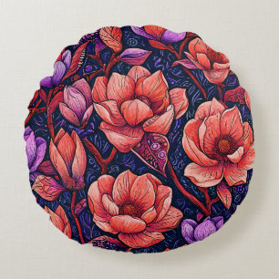 Beautiful Pink Flowers Romantic Floral Room Decor Round Cushion