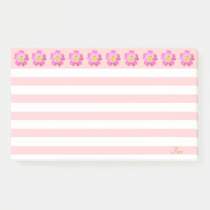 Beautiful Pink Flowers & Stripes Post-it Notes