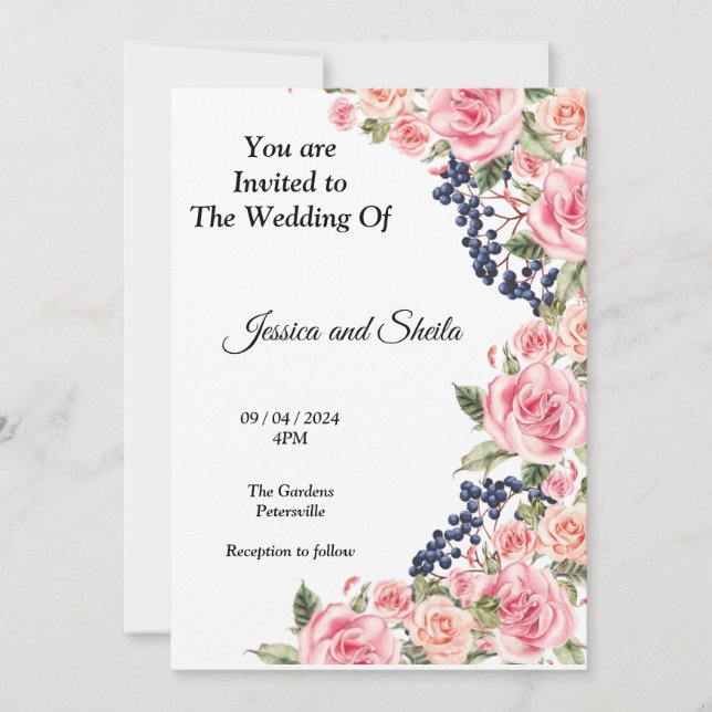 Beautiful pink flowers Wedding Invitation, Invitation (Front)