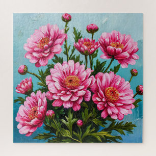 Beautiful Pink Flowers With Green Leaves Jigsaw Puzzle