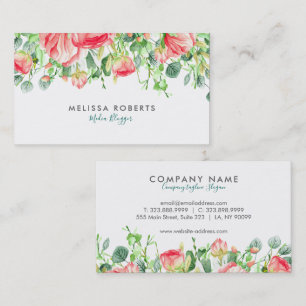 Beautiful Pink Flowers With Leafs Business Card