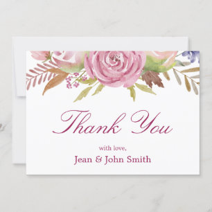 Beautiful Pink Flowers With Leaves Thank You Card