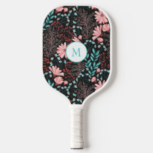 Beautiful pink flowers with vintage texture pickleball paddle